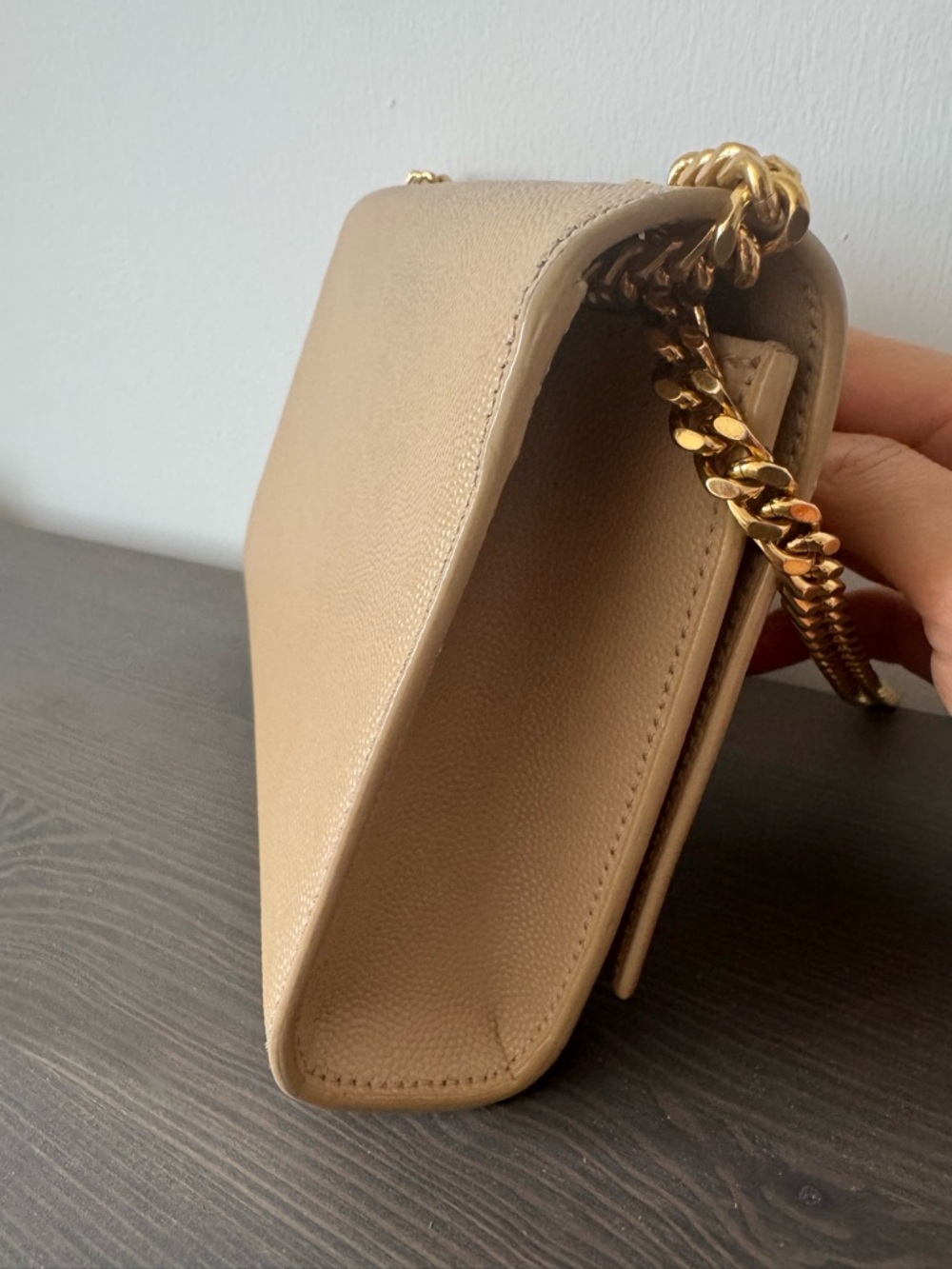 Saint Laurent Kate Small in Grain de Poudre Embossed Leather, Dark Beige - NWOT - Picture 7 of 11